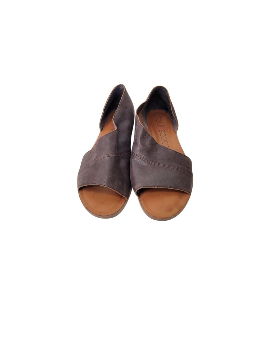 Sole Society Brown Leather Peep Toe Flats Slip On Shoes  Women's Size 10 - Picture 7 of 8
